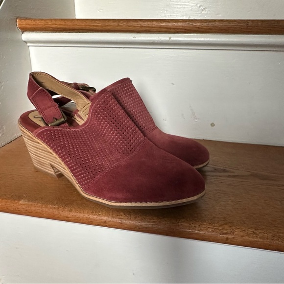 Sofft Women's Suede Slingback Heeled Mules Burgandy 10 Sallis - Picture 1 of 10